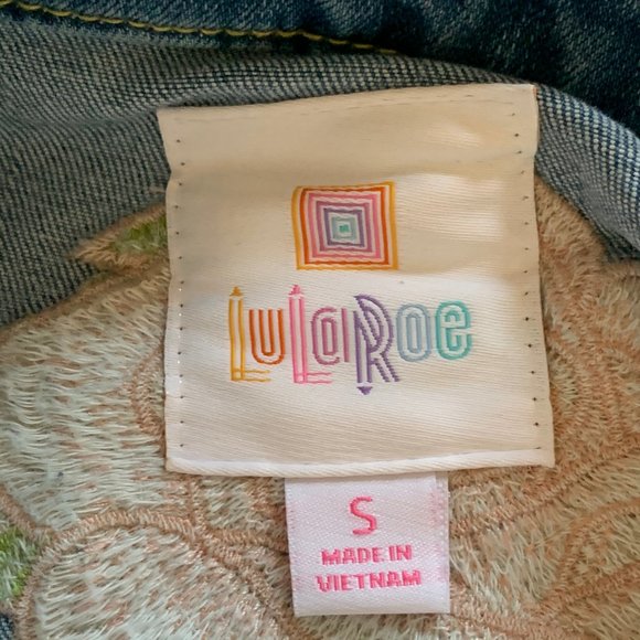 Lularoe Jaxon Embroidered Rose Denim Jacket - Picture 7 of 8